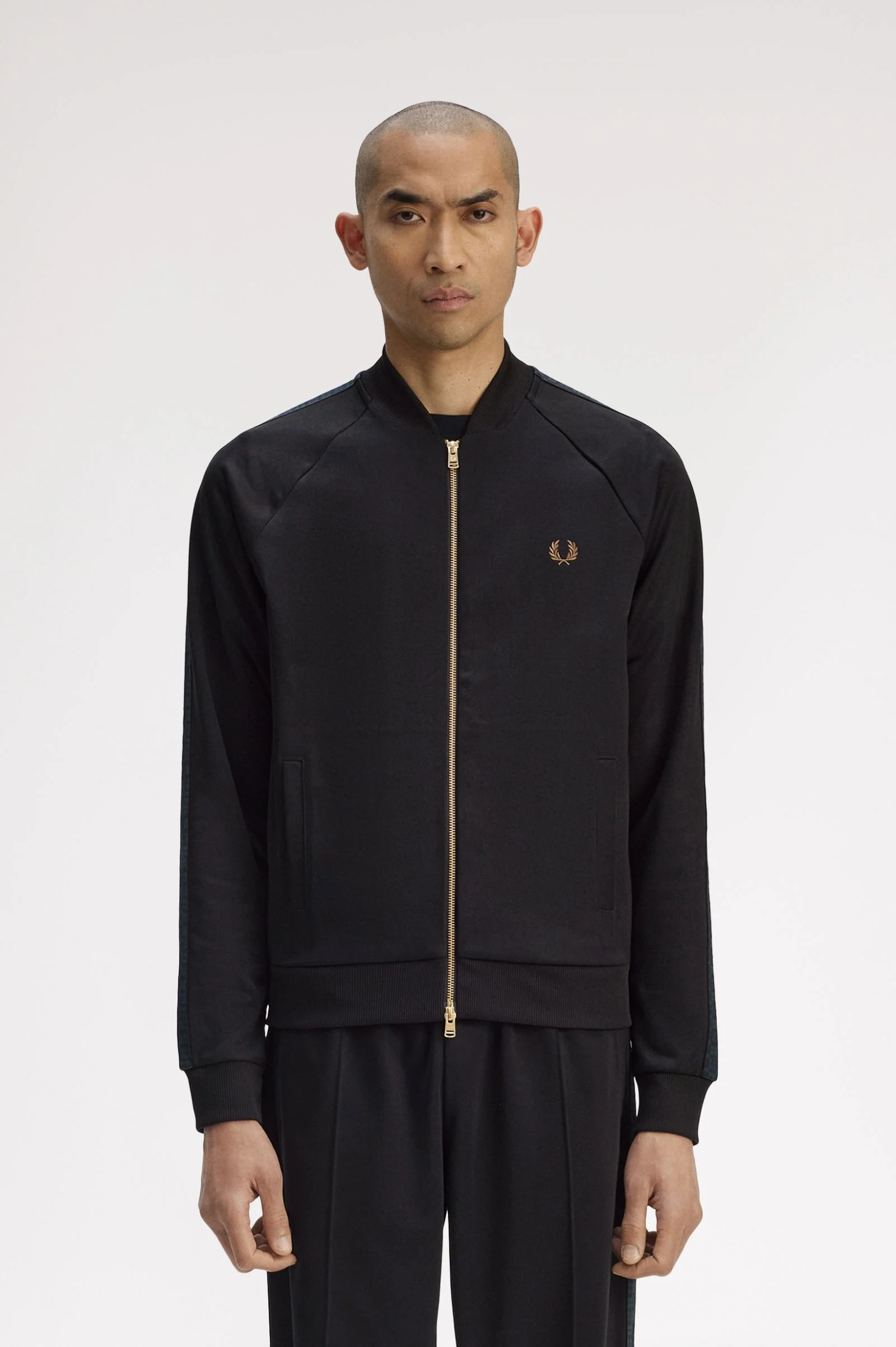 Fred Perry J1333 Blackwatch Tartan Taped Tracktop - Black - Image 4