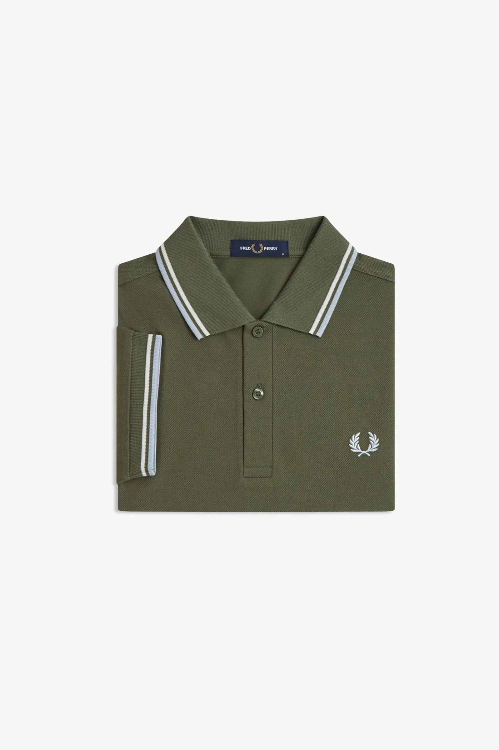 Fred Perry M3600 Twin Tip Polo - Laurel Wreath Green / Ecru / Dusky Blue - Image 6