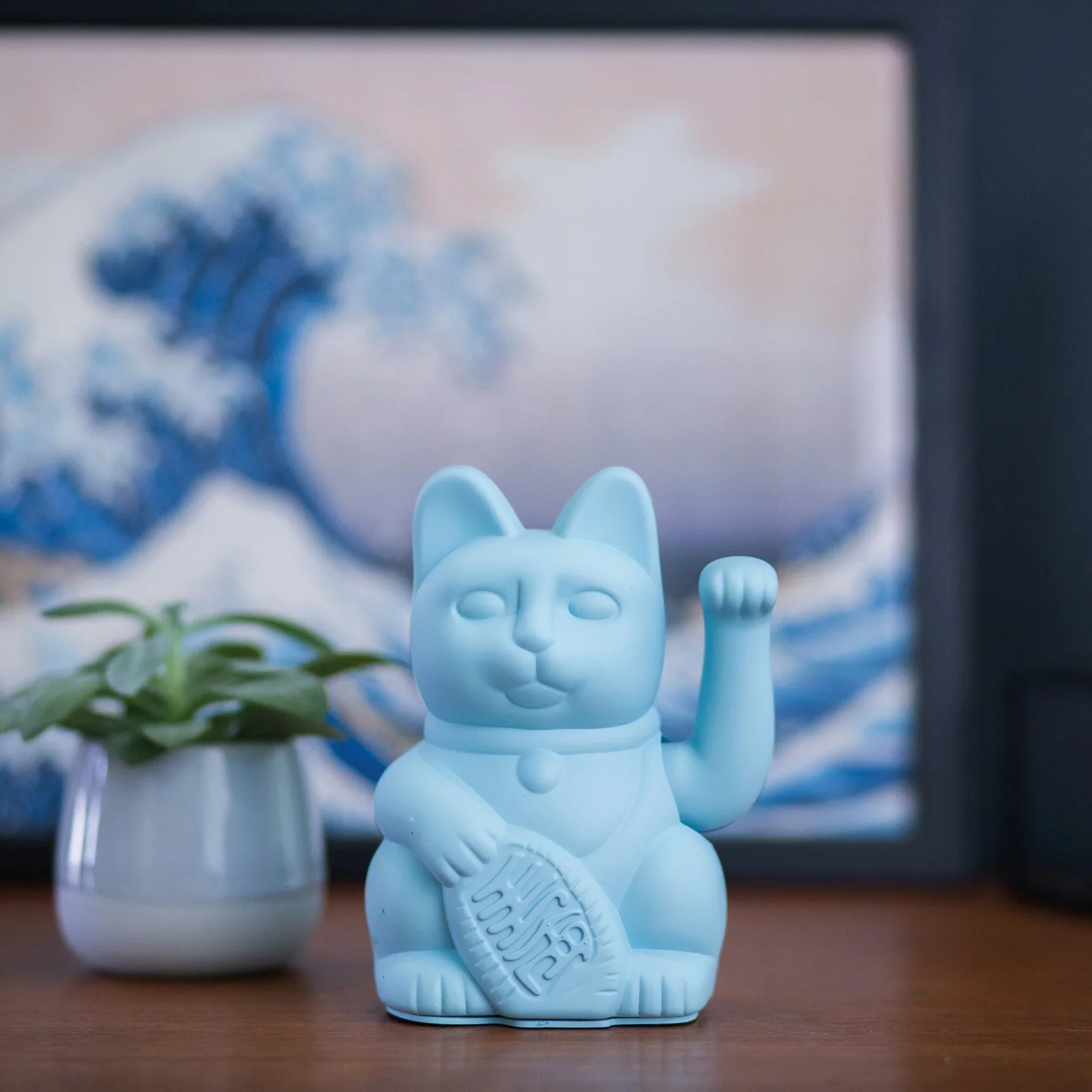 Maneki Neko Lucky Cat - Light Blue - Image 2