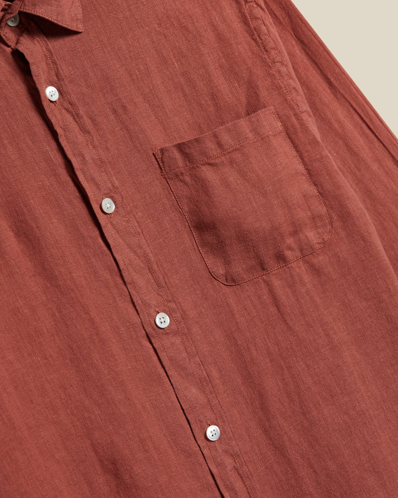 Portuguese Flannel Linen Long Sleeve Shirt - Terracota - Image 3