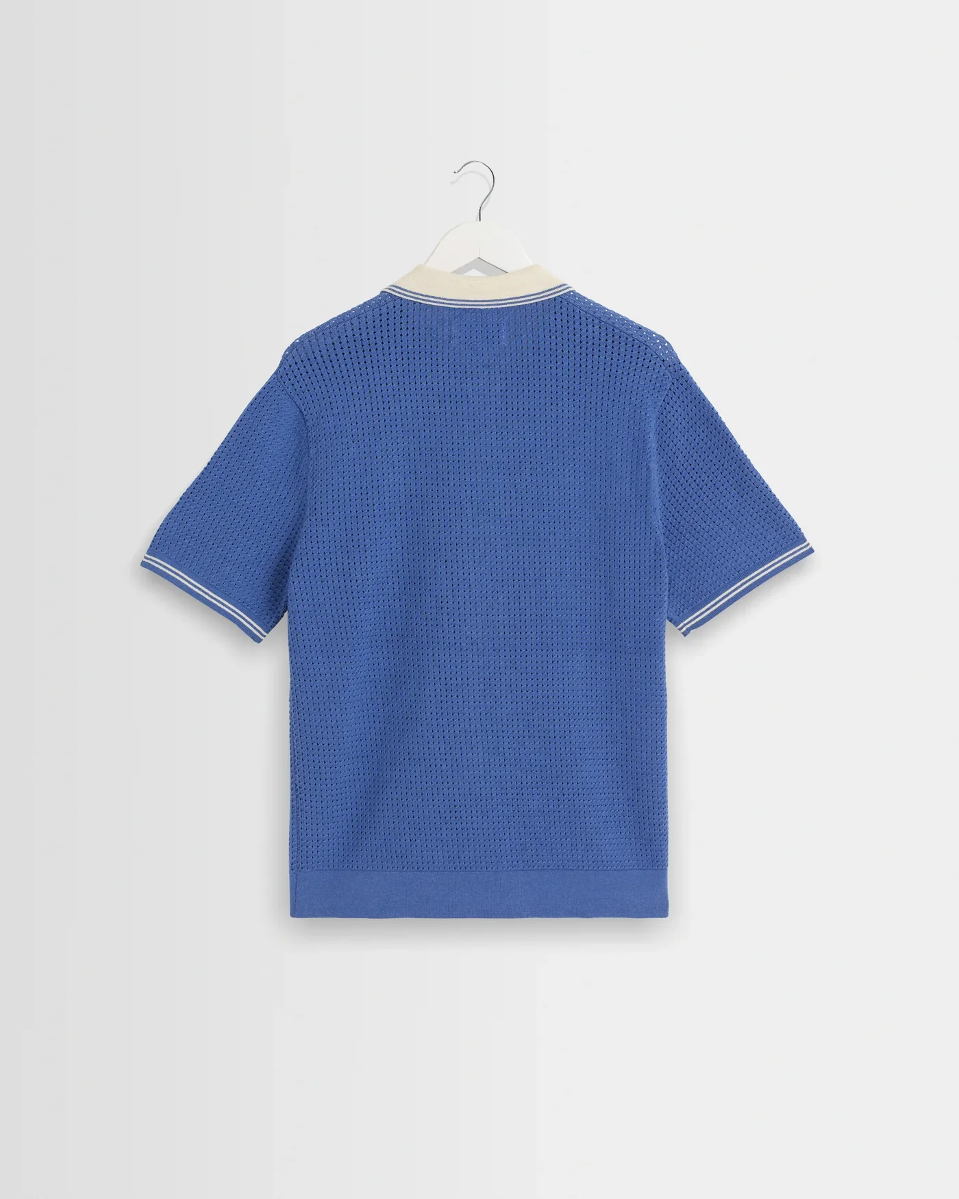 Wax London Belle Tipped Pointelle Knitted Shirt - Blue / Ecru - Image 8