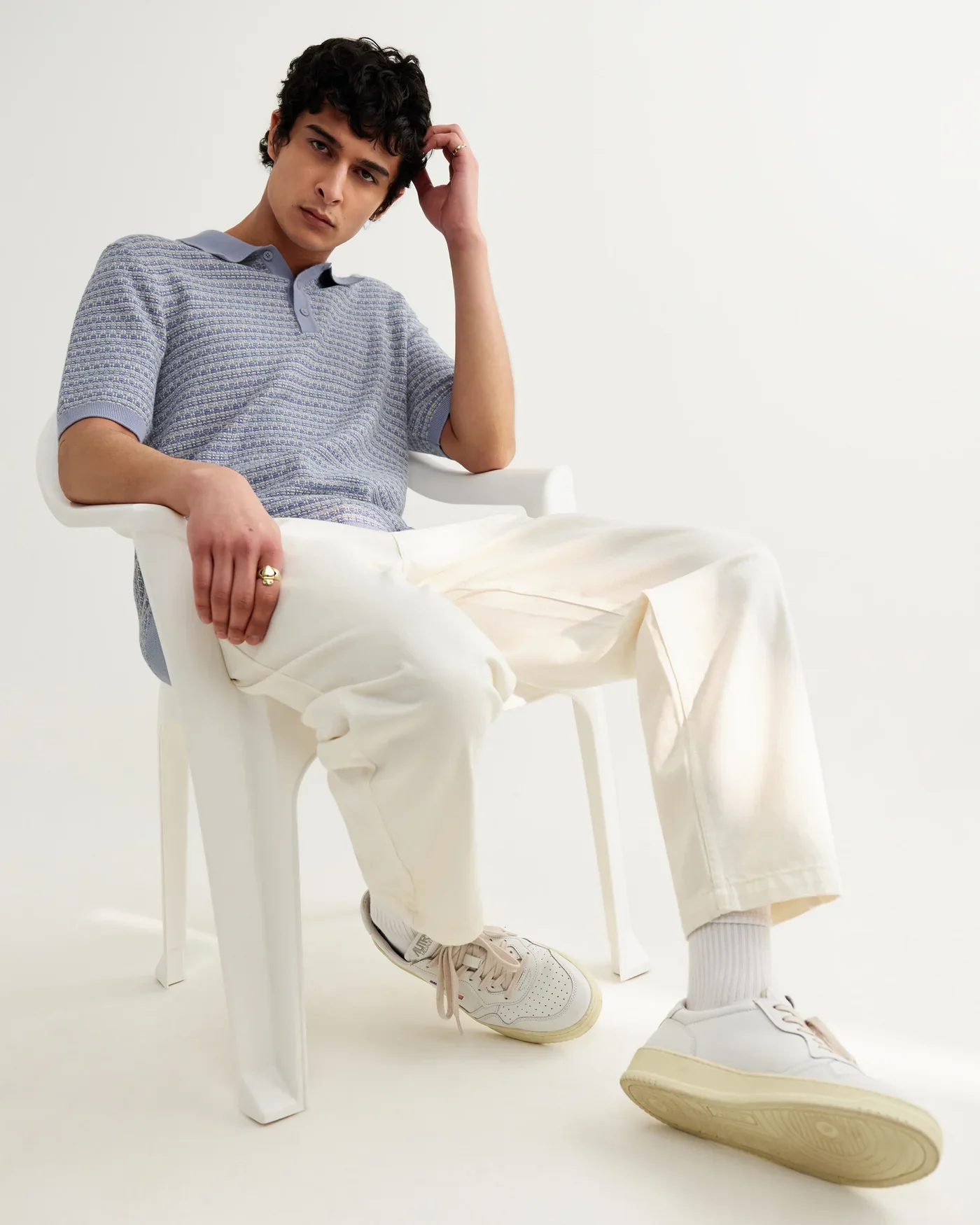Wax London Naples Mini Geometric Knitted Polo - Light Blue - Image 3