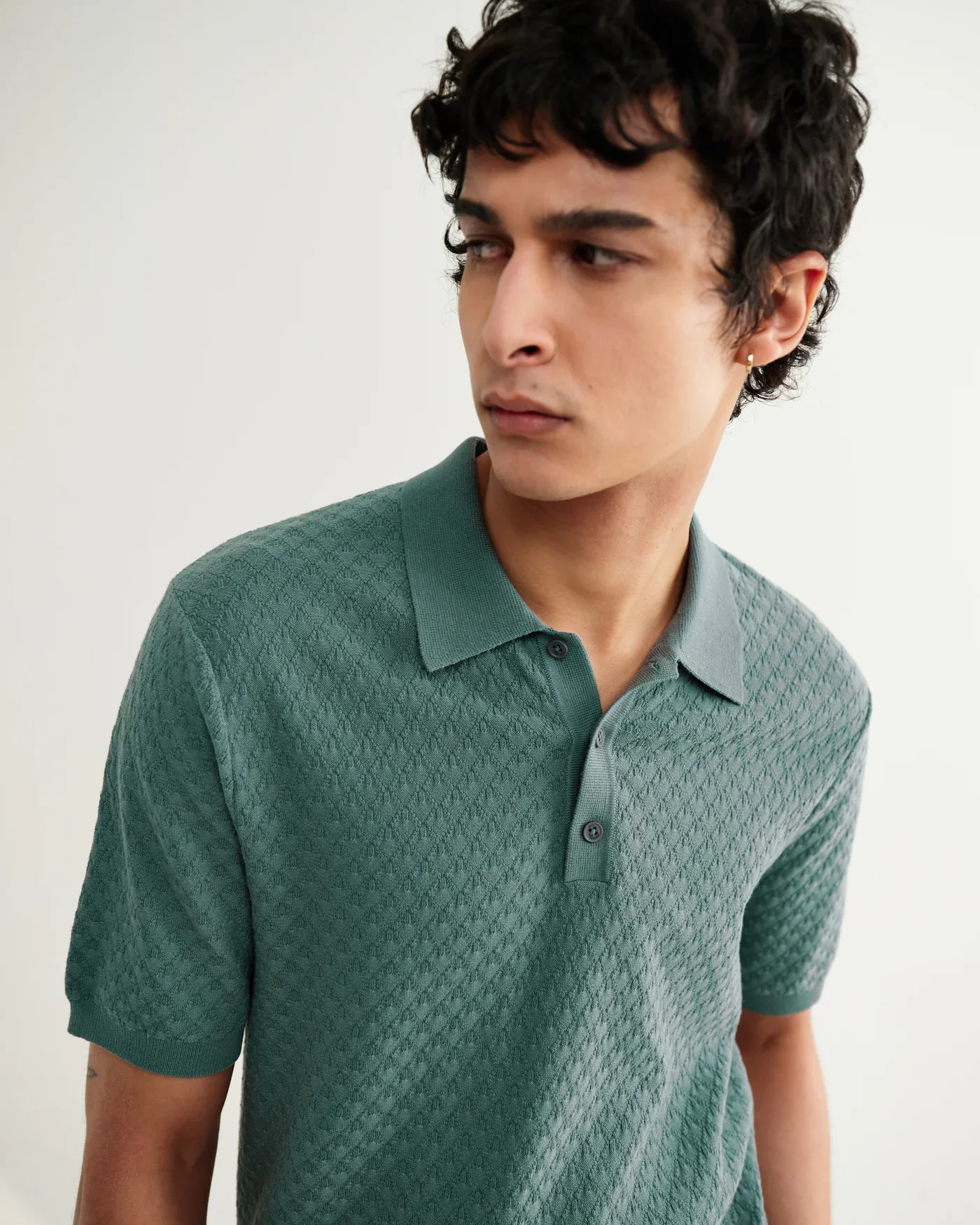 Wax London Naples Retro Diamond Knitted Polo - Sea Green - Image 3