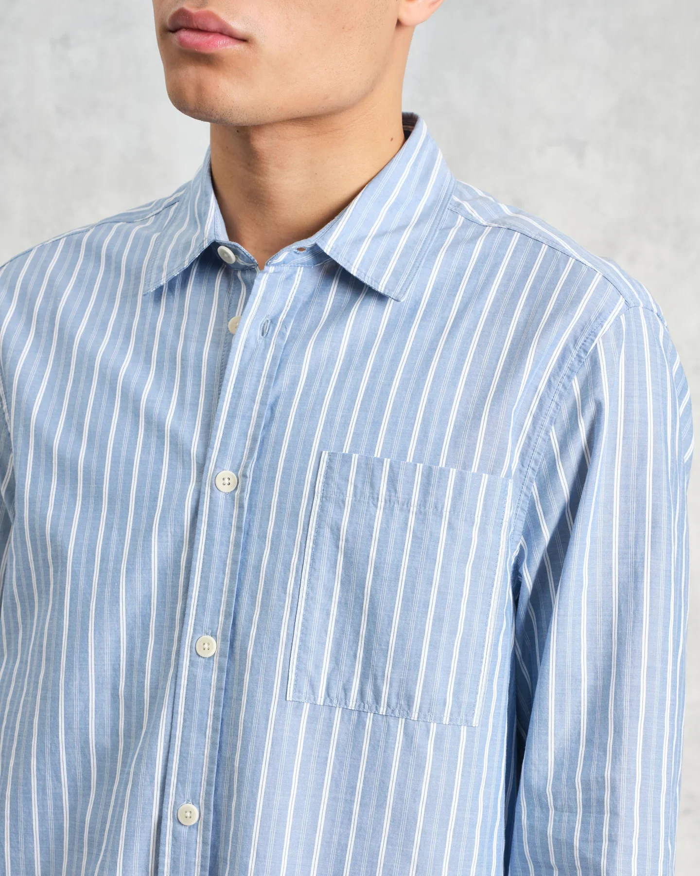 Wax London Rove LS Shirt - Poplin Stripe Blue - Image 3