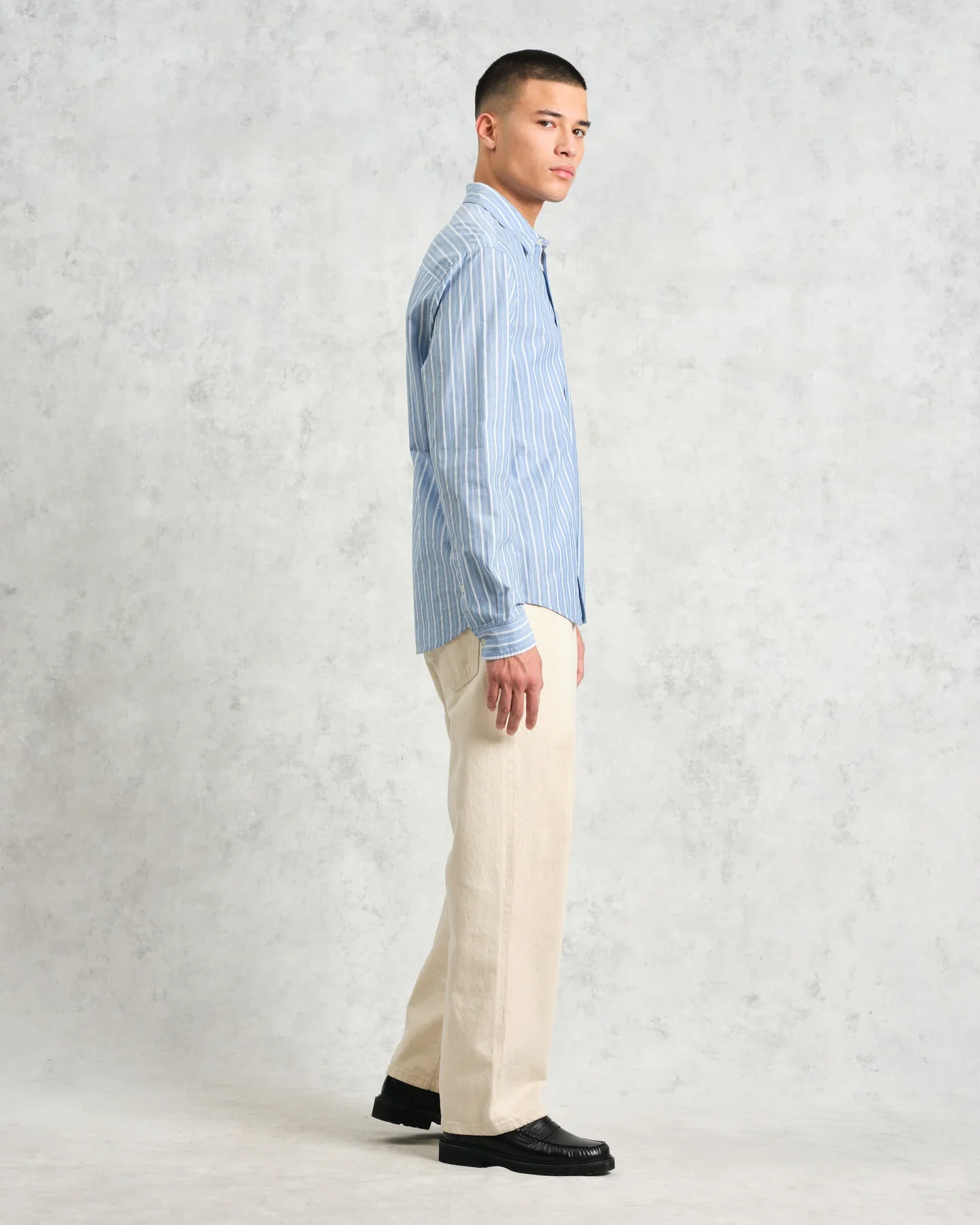 Wax London Rove LS Shirt - Poplin Stripe Blue - Image 5